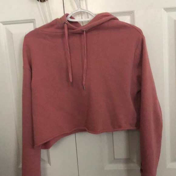 Rose pink cropped sweater with hood - Picture 1 of 1